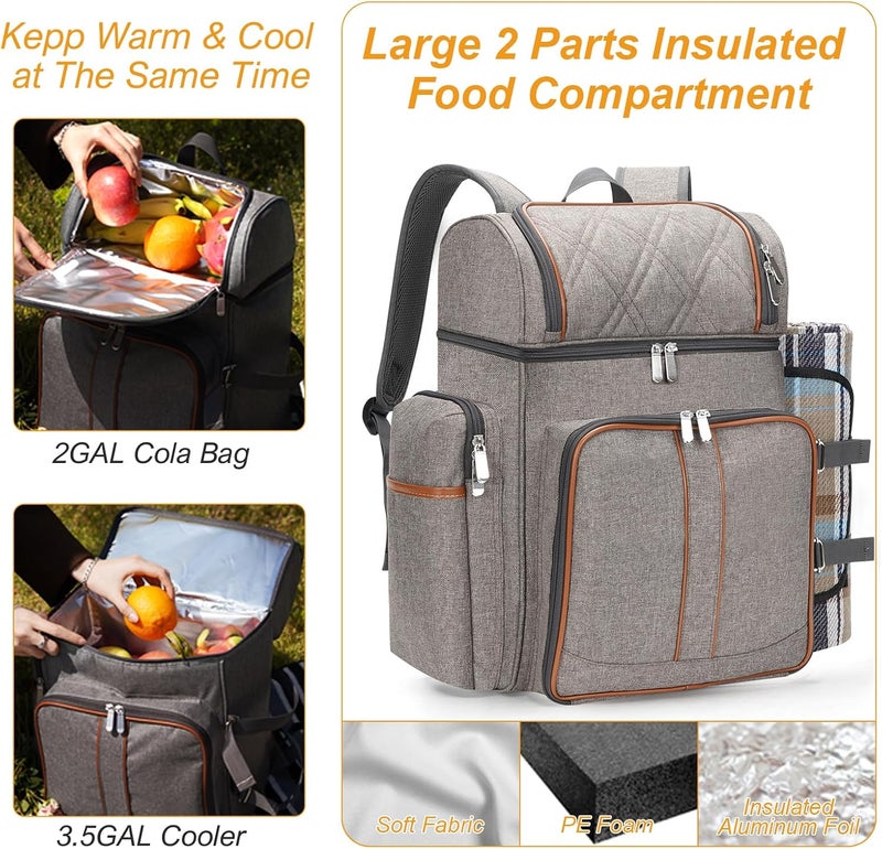 TwentyNext Picnic Backpack for 4, Picnic Basket Set, Leakproof Picnic Bag, Beach Cooler Backpack with Insulated Cooler Wine Pouch,Picnic Blanket, Double Deck Picnic Backpack for Beach,Camping,Park(BrushedKhaki) - Image 5